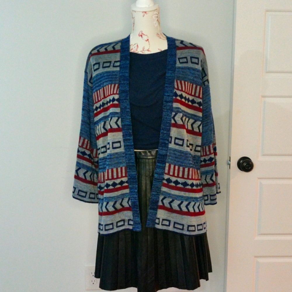 Vintage Blue and Red Cardigan